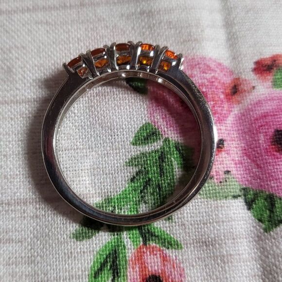 Crimson Fire Opal 5 Stone Sterling Silver Ring - Picture 6 of 6